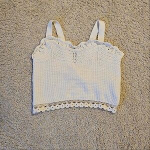 NWT Zara Crochet Lace Trim White Knit Cami Tank Top